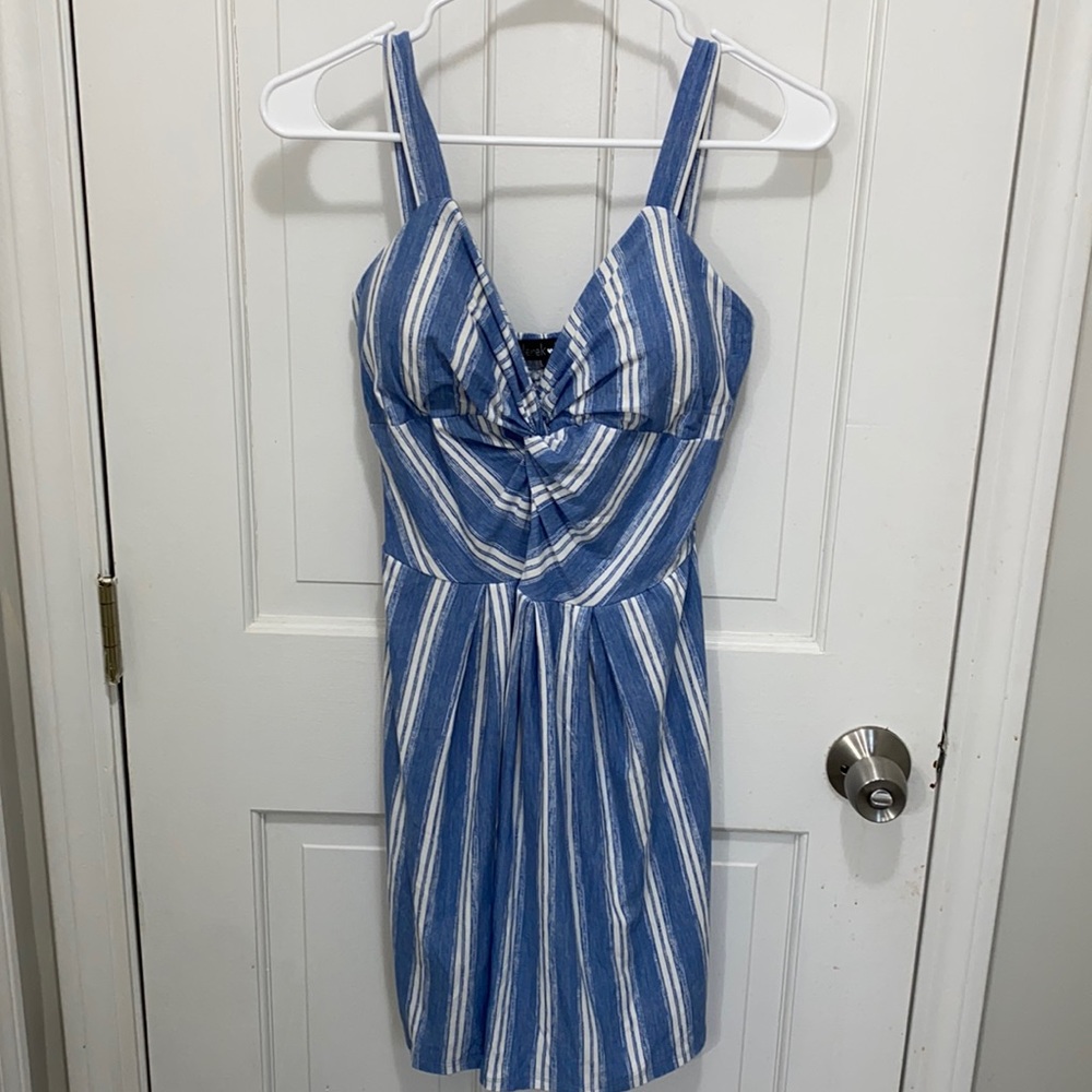 Blue and white striped dress